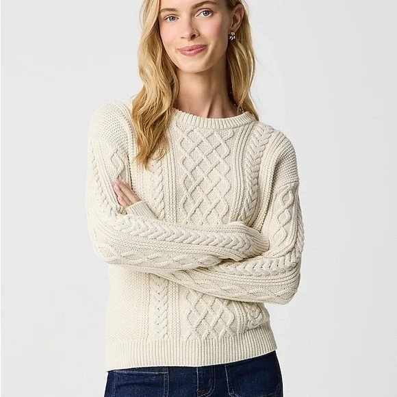 J. Crew Cable crewneck sweater in natural size M NWT $98 - Picture 1 of 6
